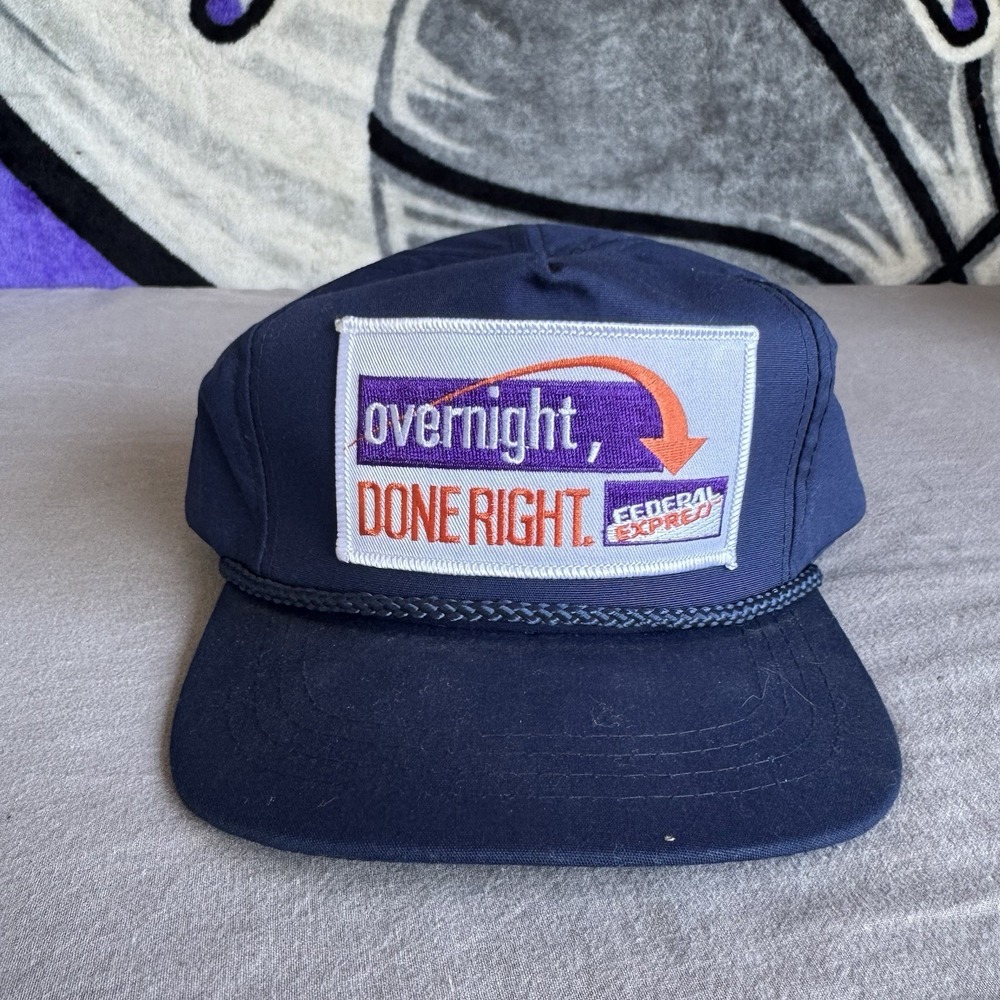 Vintage Federal Express Patch Baseball Hat "Overnight, DONE RIGHT" - Snapback